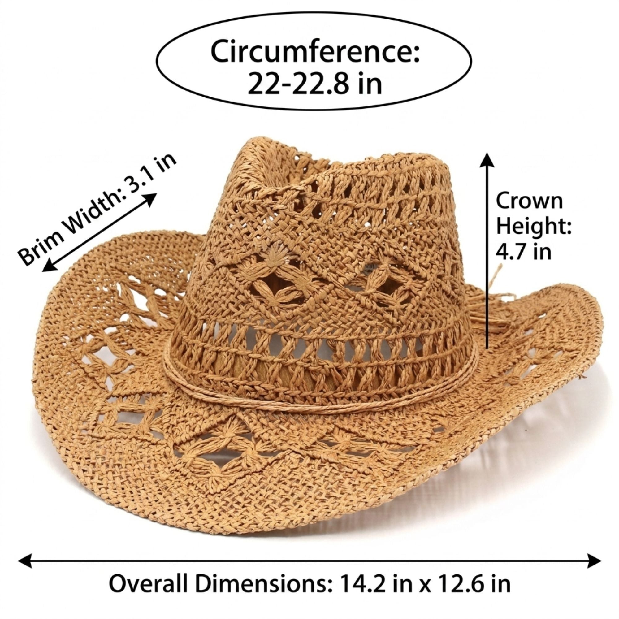 Open Weave Western Sun Hat with Wide Brim and Boho Floral Pattern