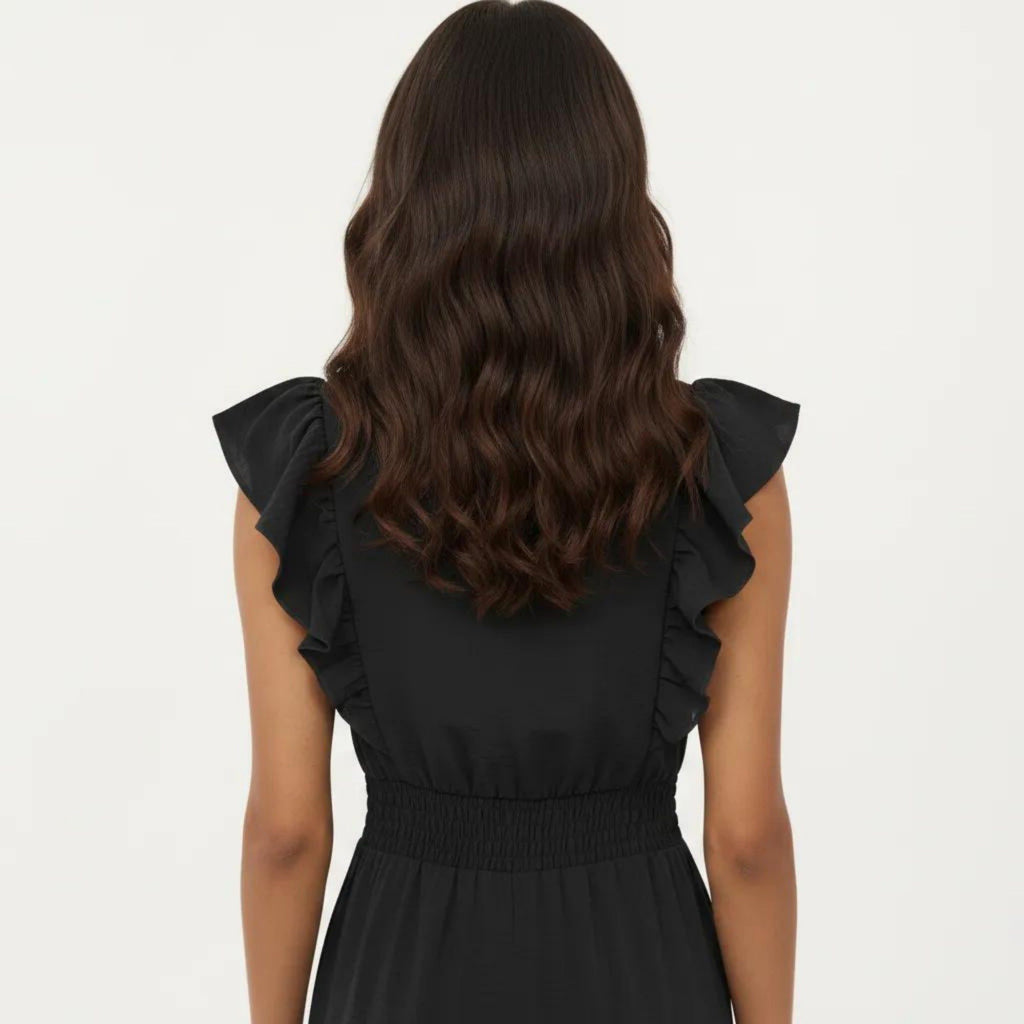Anna-Kaci Women's Tiered Midi Dress with Ruffle Sleeves and Smocked Waist