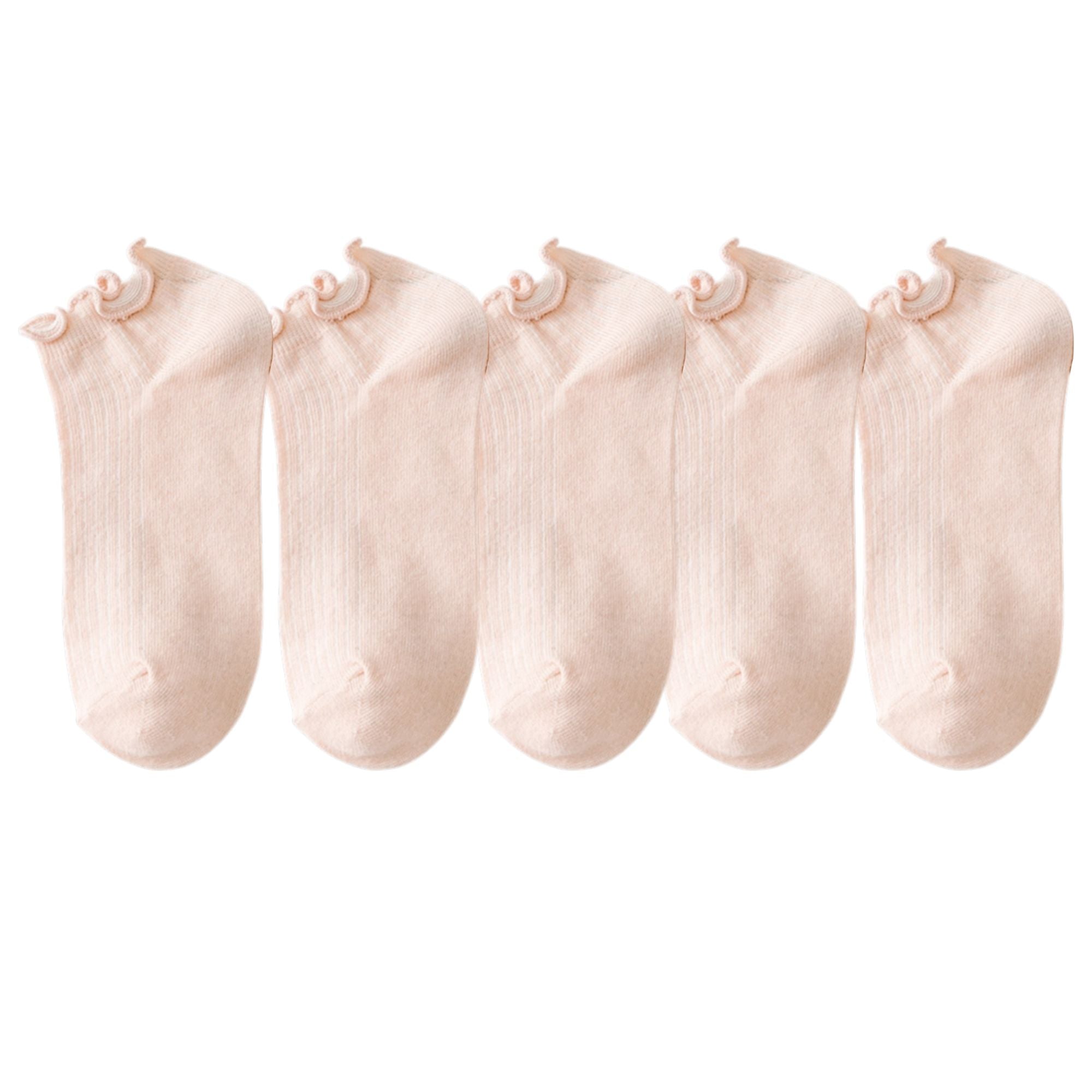 Anna-Kaci Women's 5-Pack Ribbed Ankle Socks with Ruffle Lettuce Trim Soft Stretch Cotton Cute Everyday Style