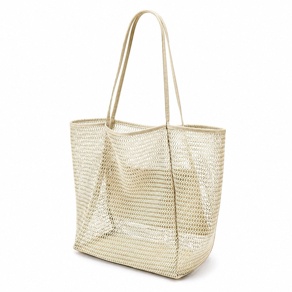 Mesh Tote Bag Large Capacity Lightweight Polyester Shoulder Handbag with Inner Pouch