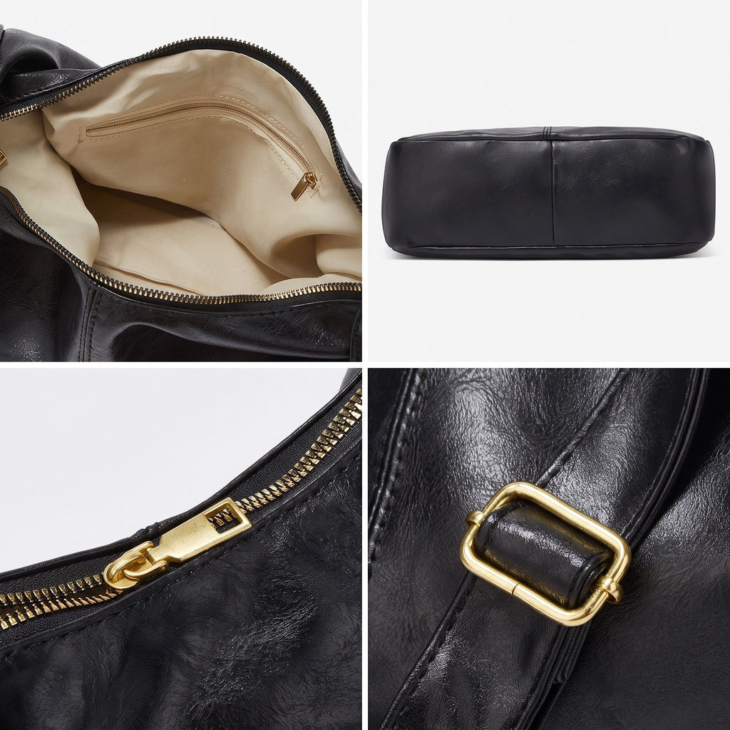 Faux Leather Hobo Shoulder Bag with Adjustable Strap and Zip Pocket