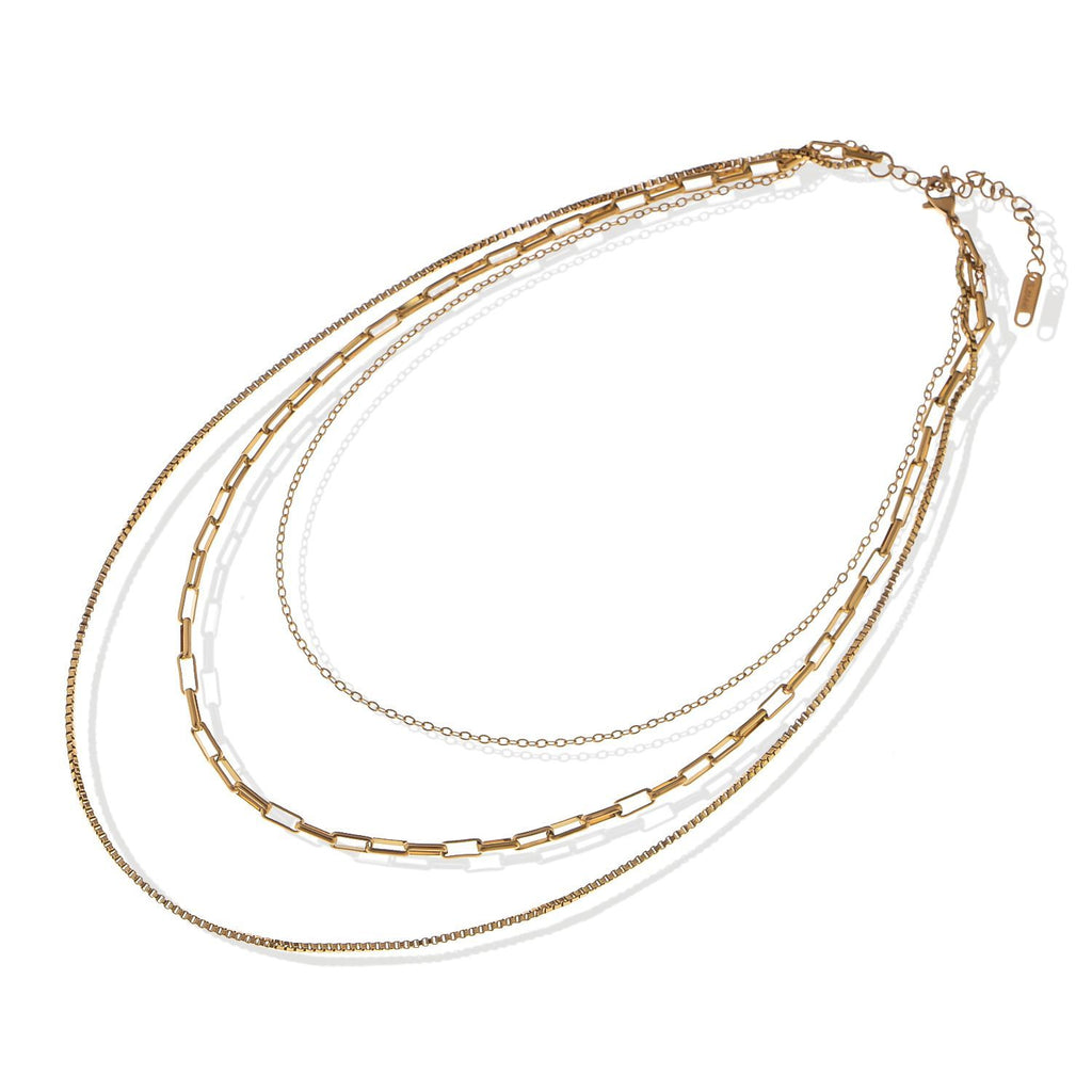 Women's Stainless Steel Multi-Layer Fashion Necklace with 18K Gold Plating, Adjustable Length, Modern and Versatile Chain Design