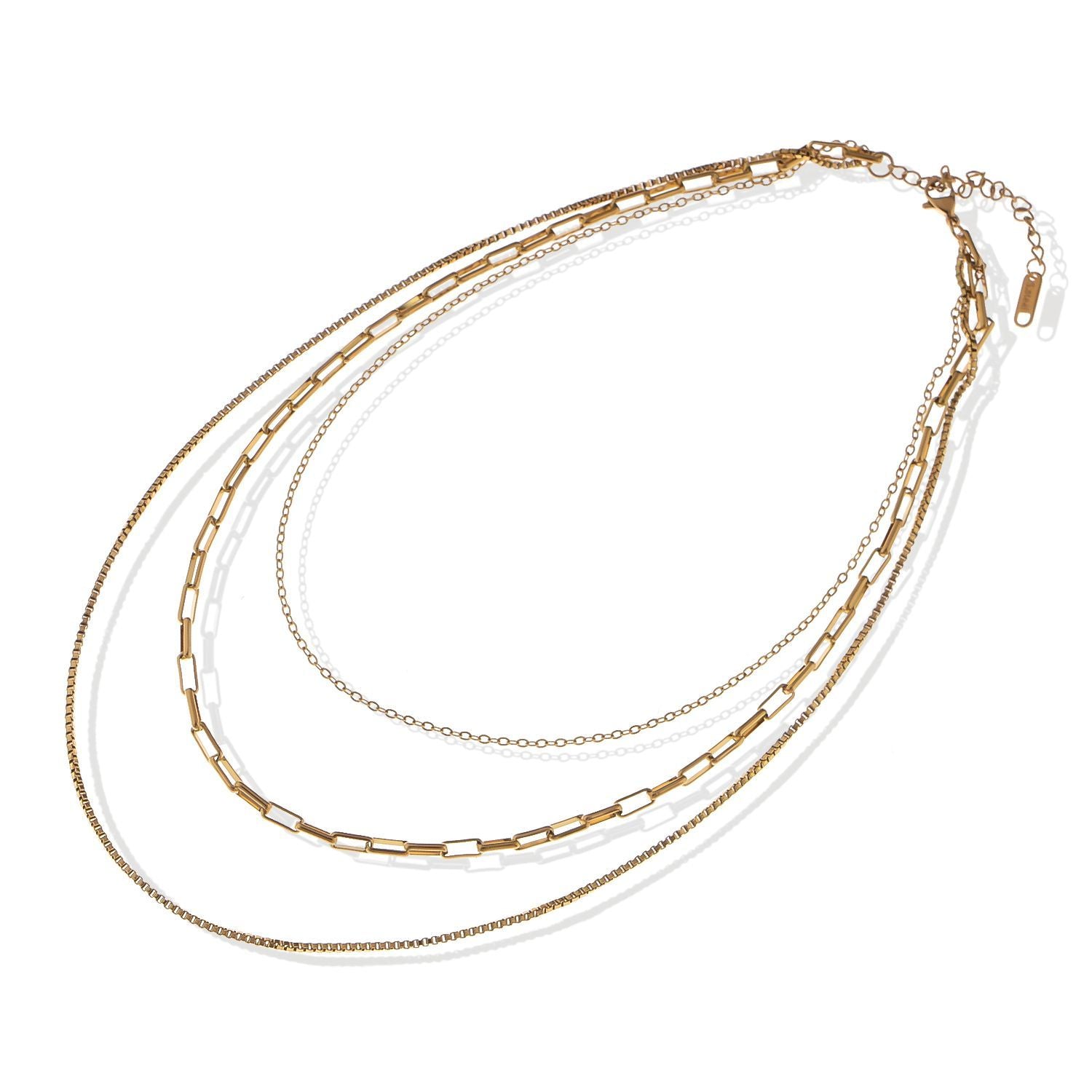 Women's Stainless Steel Multi-Layer Fashion Necklace with 18K Gold Plating, Adjustable Length, Modern and Versatile Chain Design