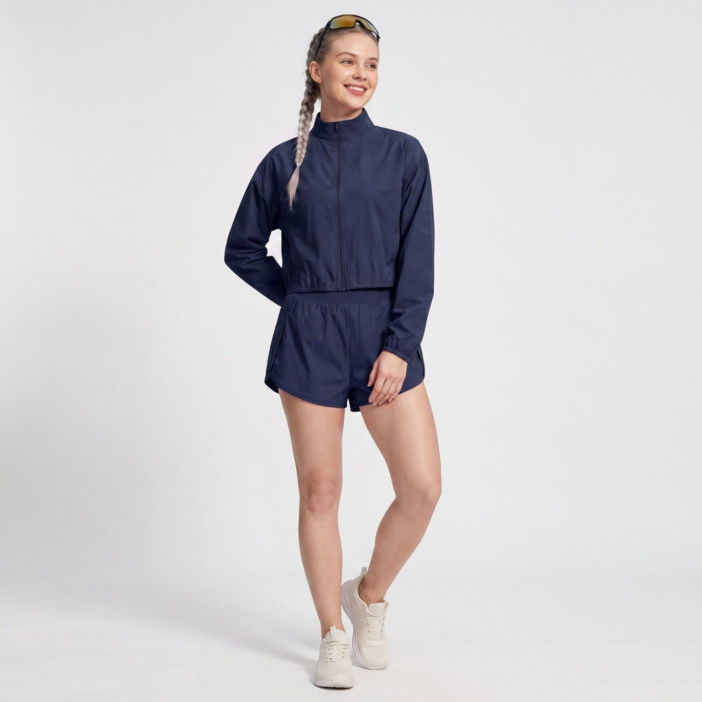 Cropped Full Zip Workout Jacket Lightweight Active Layer