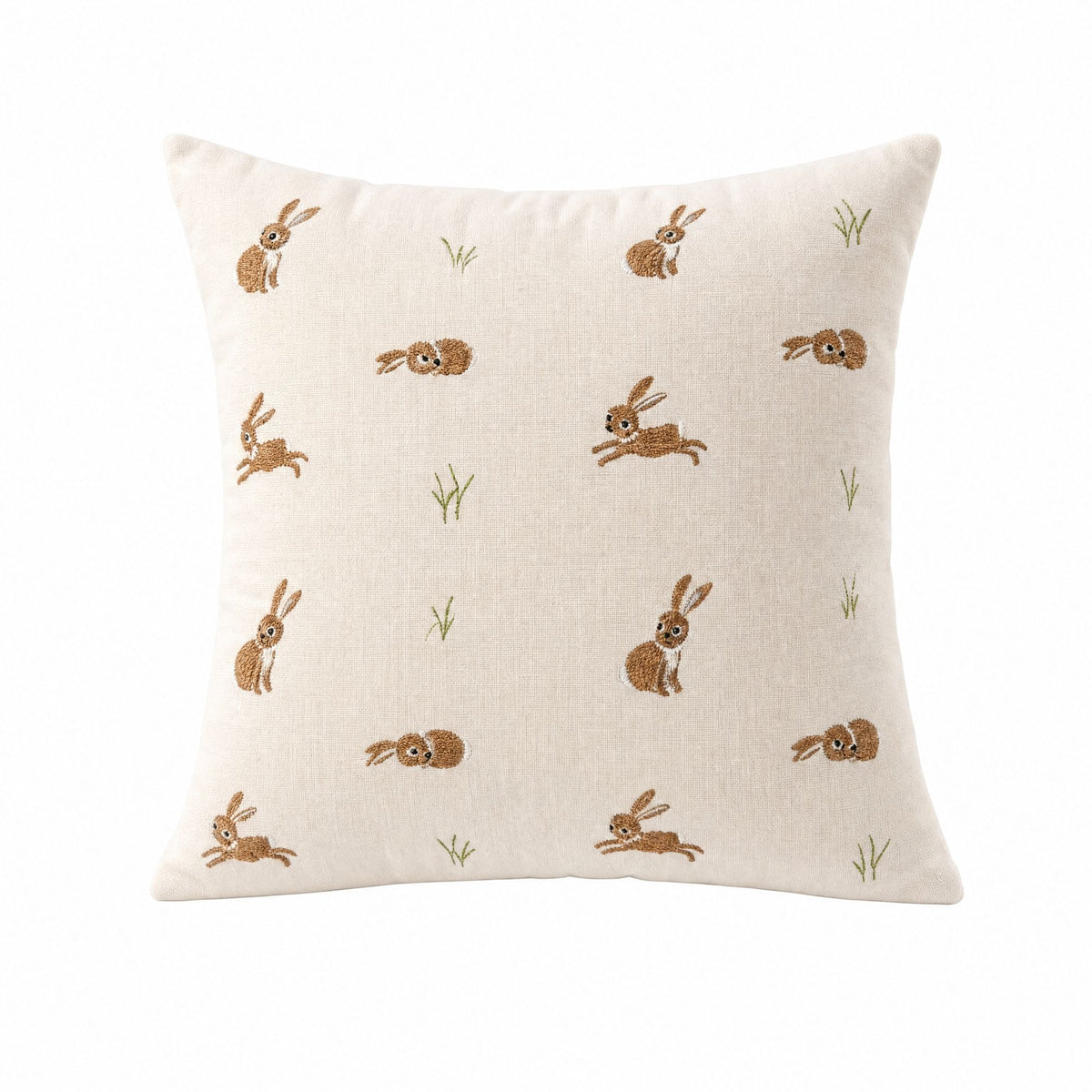 Rabbit Embroidered Throw Pillow Cover Textured Bunny Square Decorative Cushion Cover
