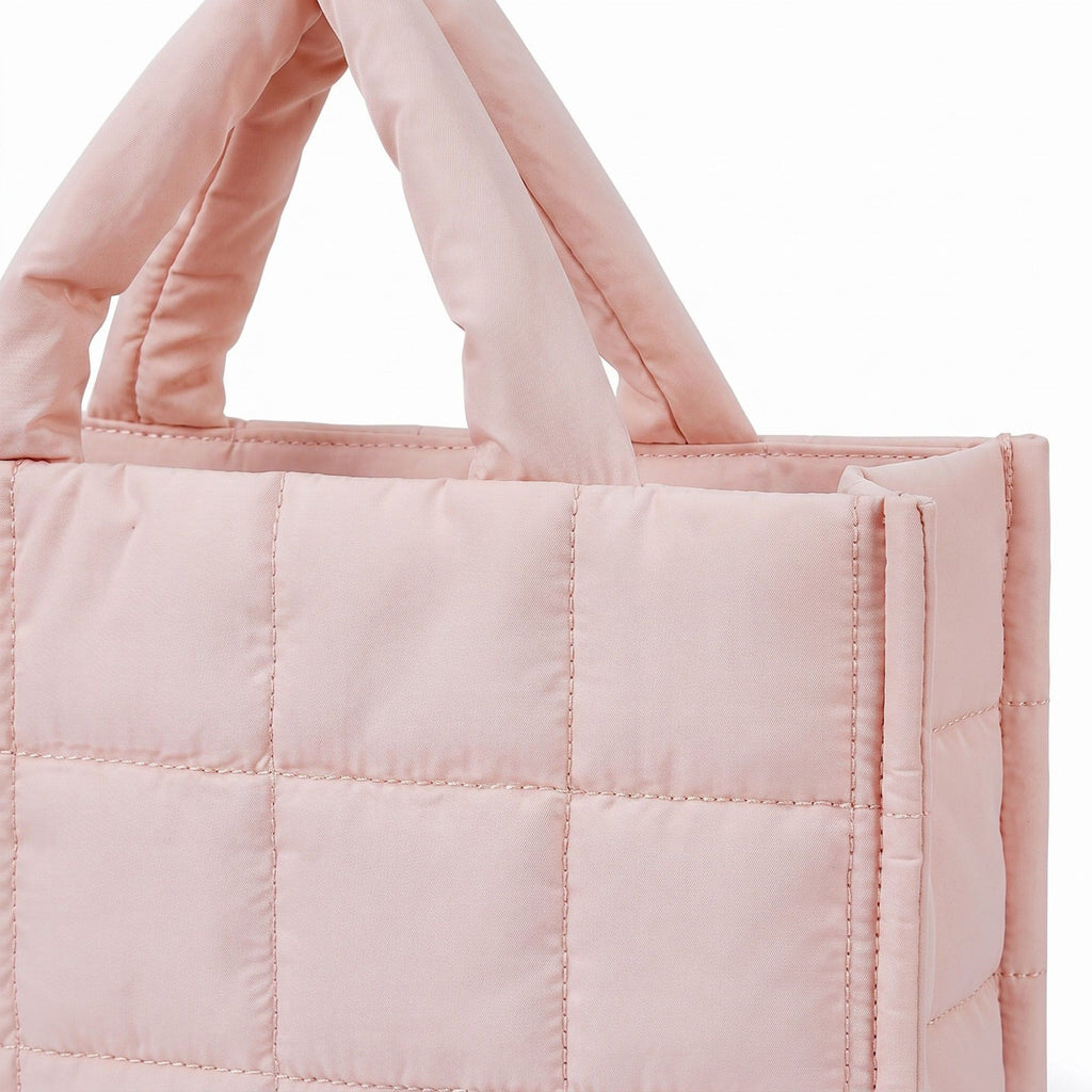 Quilted Puffer Tote Bag with Top Handles and Adjustable Crossbody Strap 11x10x5.5in