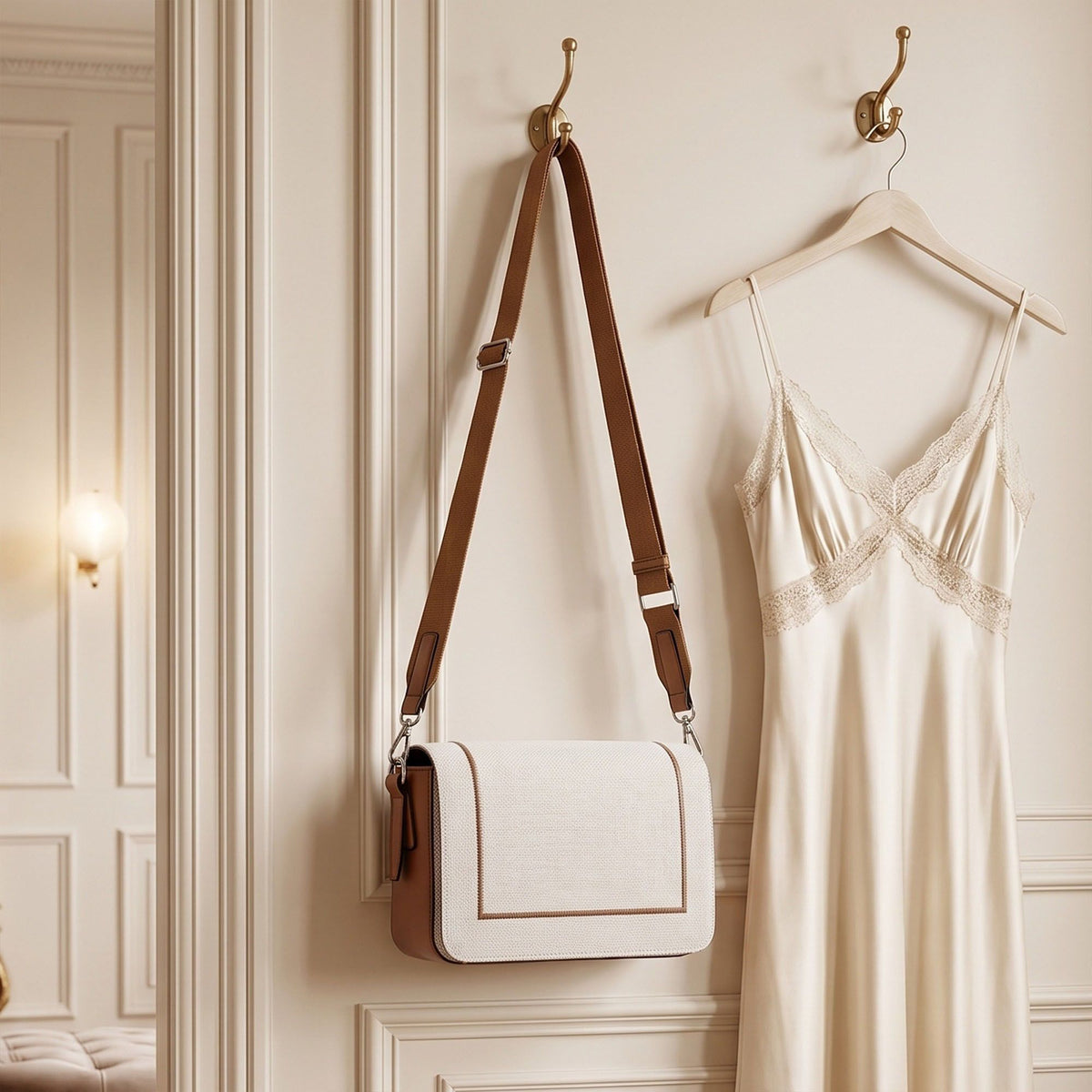 Structured Flap Crossbody Bag with Adjustable Wide Shoulder Strap