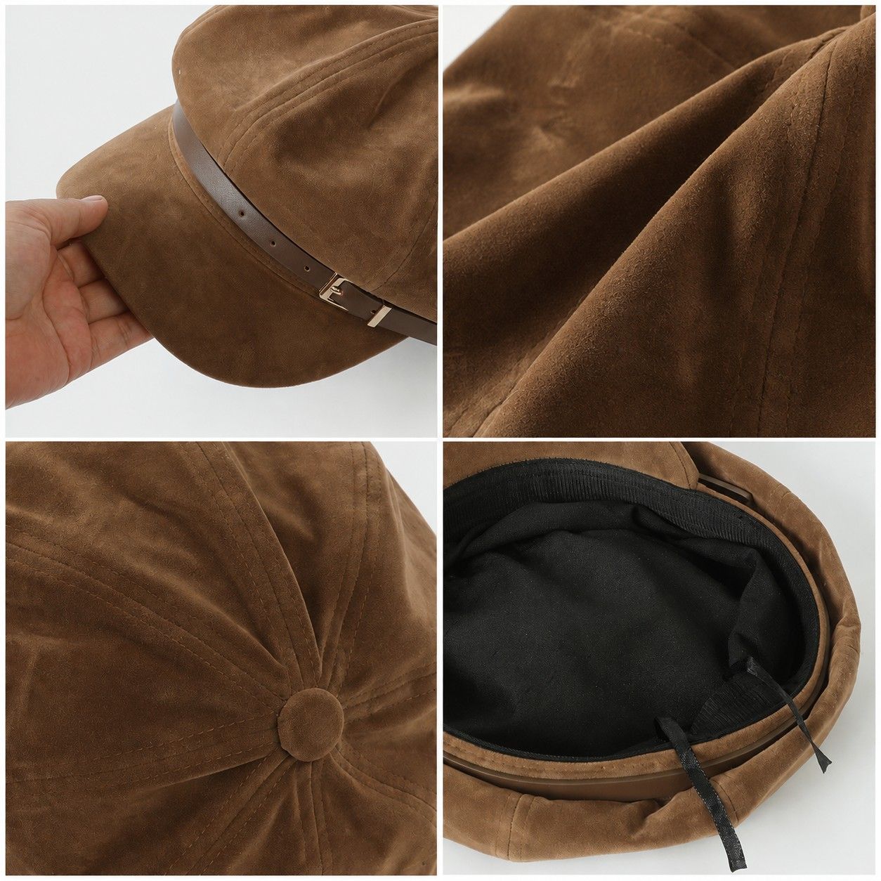 Faux Suede Newsboy Cap Vintage Baker Boy Hat with Buckle Band