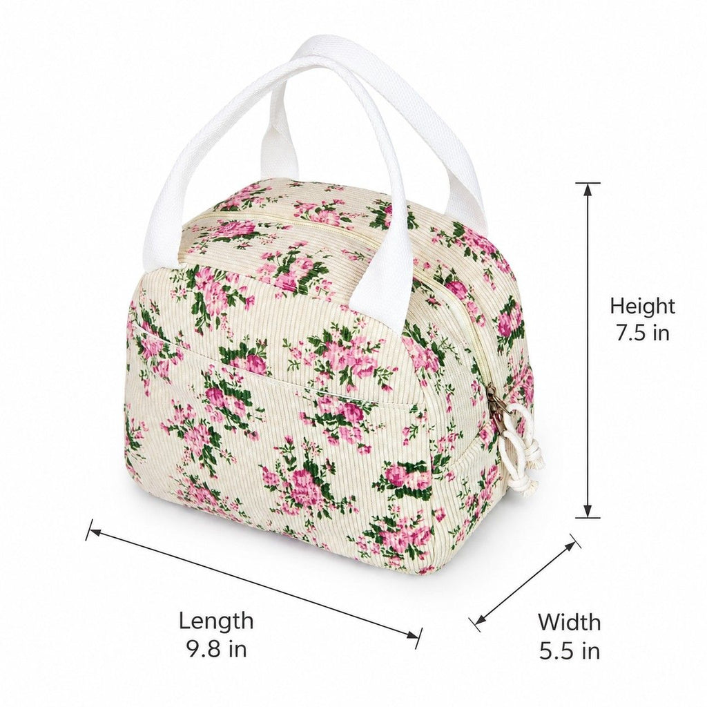 Printed Insulated Lunch Tote Bag with Double Handles and Zip Closure
