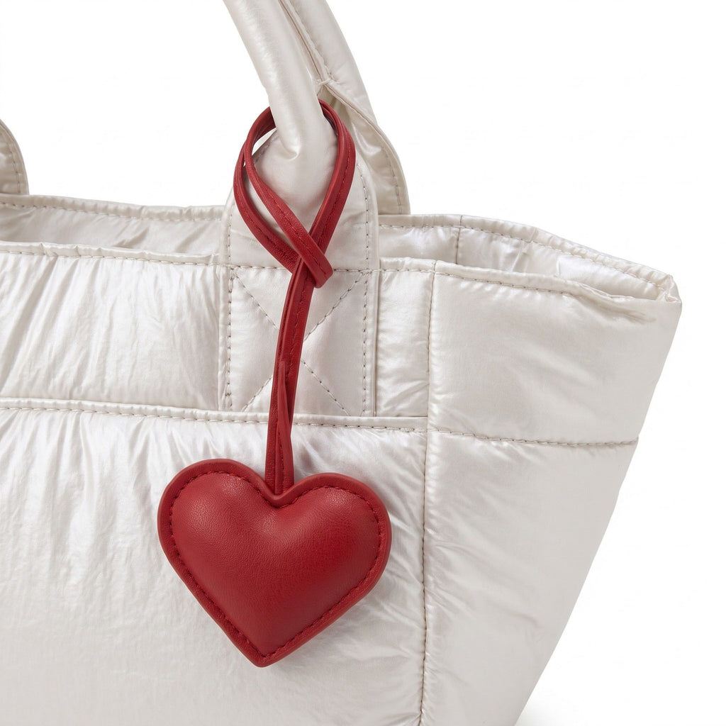 Padded Puffer Tote Bag with Rounded Top Handles and Exterior Front Pocket 13x6.5x4in