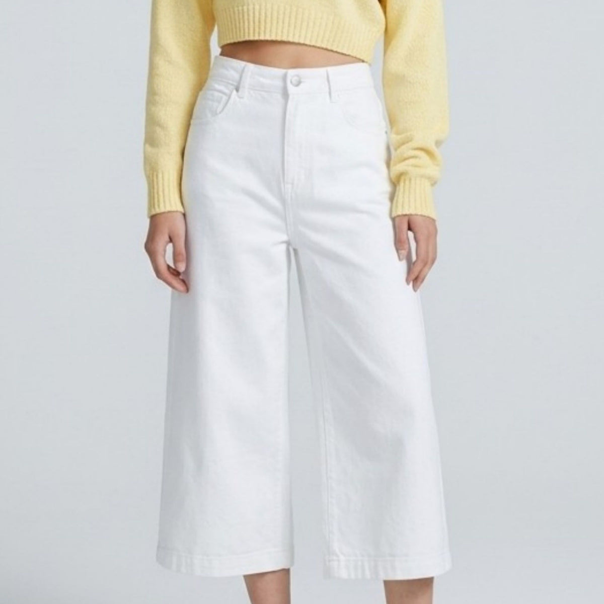 High-Waisted Cropped Wide-Leg Denim Trousers