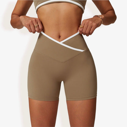 High Waist Cross Band Athletic Shorts for Yoga and Training