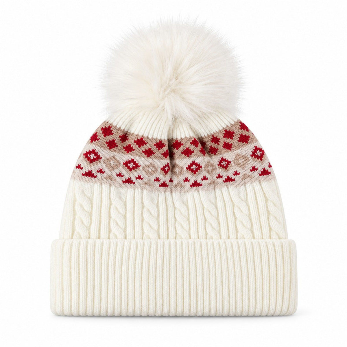 Fair Isle Pom Pom Knit Beanie Winter Cuffed Hat