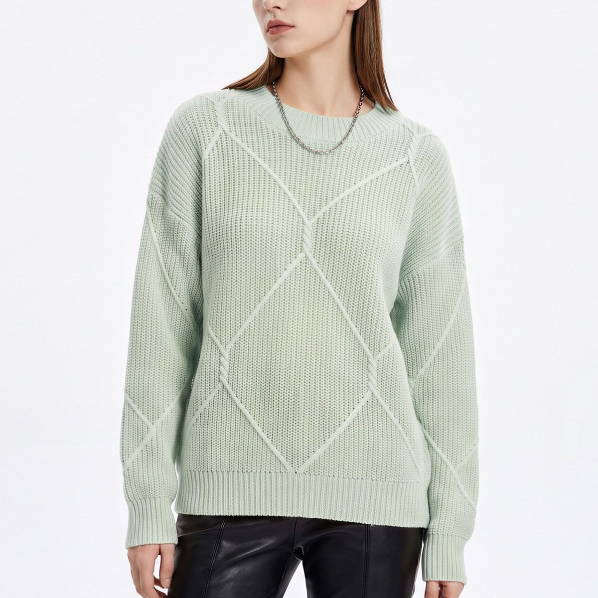 Geometric Textured Crewneck Pullover Sweater