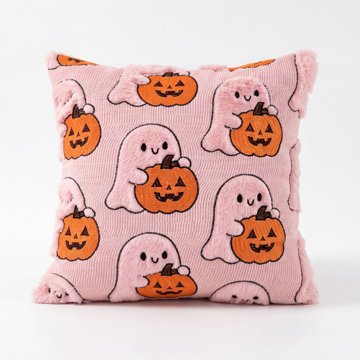 Halloween Ghost Pumpkin Textured Decorative Throw Pillow Cover Square Cushion for Sofa Bed Chair