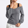 Off Shoulder Knit Sweater Long Sleeve Ribbed Pullover