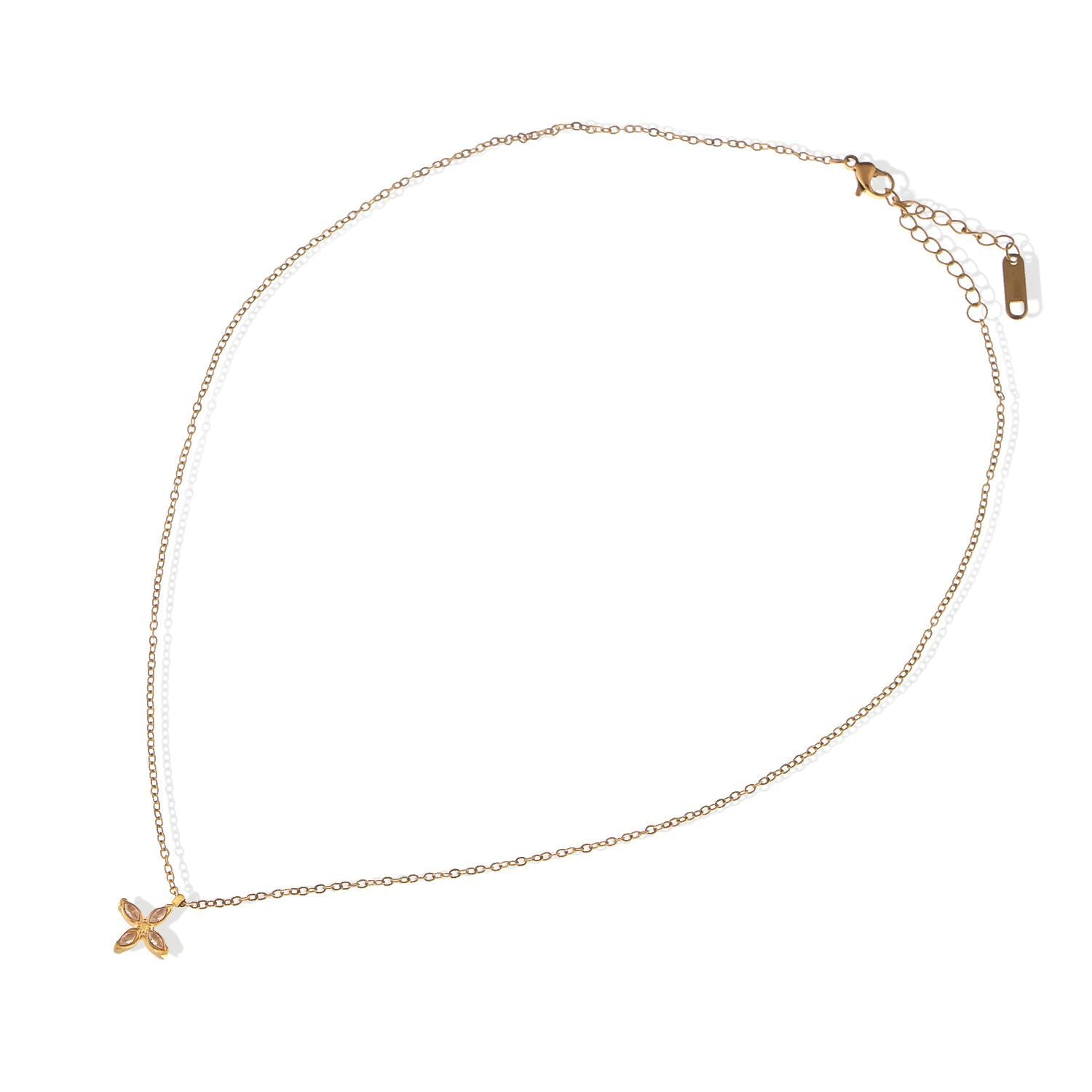 Women's Stainless Steel Necklace with 18K Gold Plated Cross Pendant, Clear Zircon Accents, Adjustable Chain, Modern Design