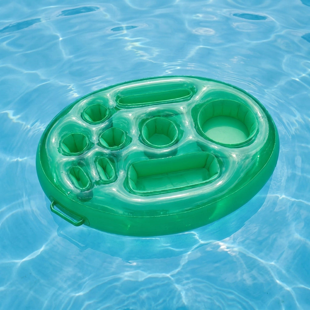 Green Inflatable Pool Serving Float with Cup Holders and Snack Trays