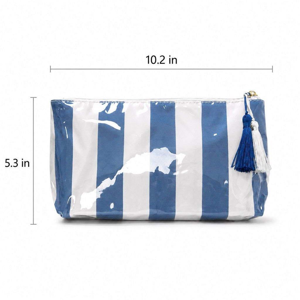 Striped PVC Cosmetic Pouch Makeup Bag with Zip Closure