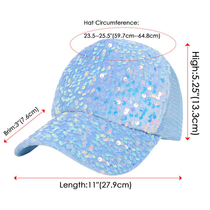 Anna-Kaci Women's Sparkly Sequin Baseball Cap Messy Low Bun Ponycap Velvet Mesh Trucker Hat