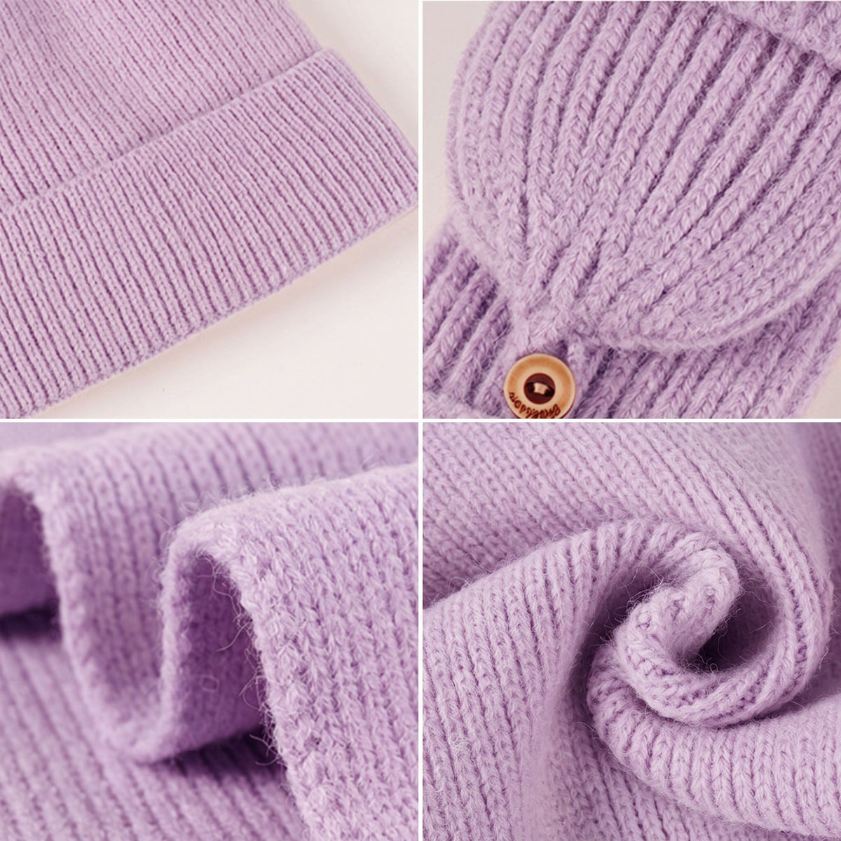 3 Piece Beanie Scarf and Convertible Fingerless Gloves Winter Set