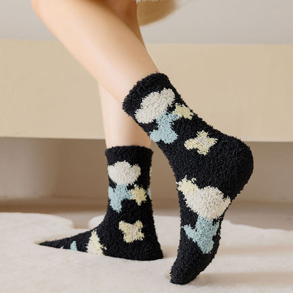 Anna-Kaci 3-Pair Fuzzy Floral Print Lounge Socks with Soft Texture and Cozy Fit