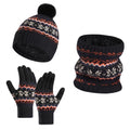 3 Piece Fair Isle Pom Beanie Neck Warmer and Gloves Set