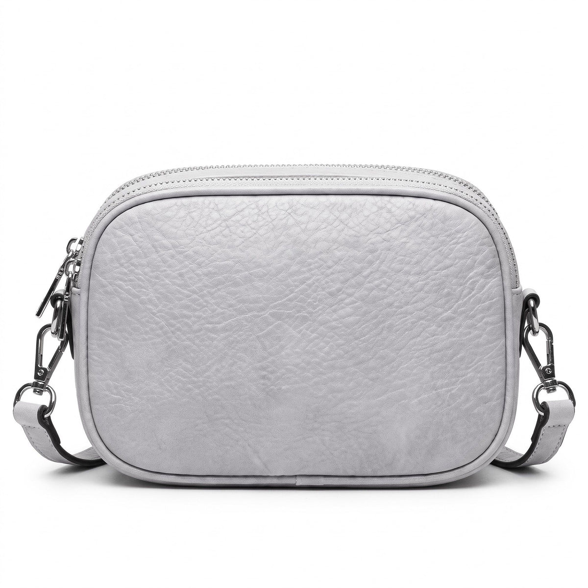 Small Textured Crossbody Bag with Double Zipper Adjustable Strap