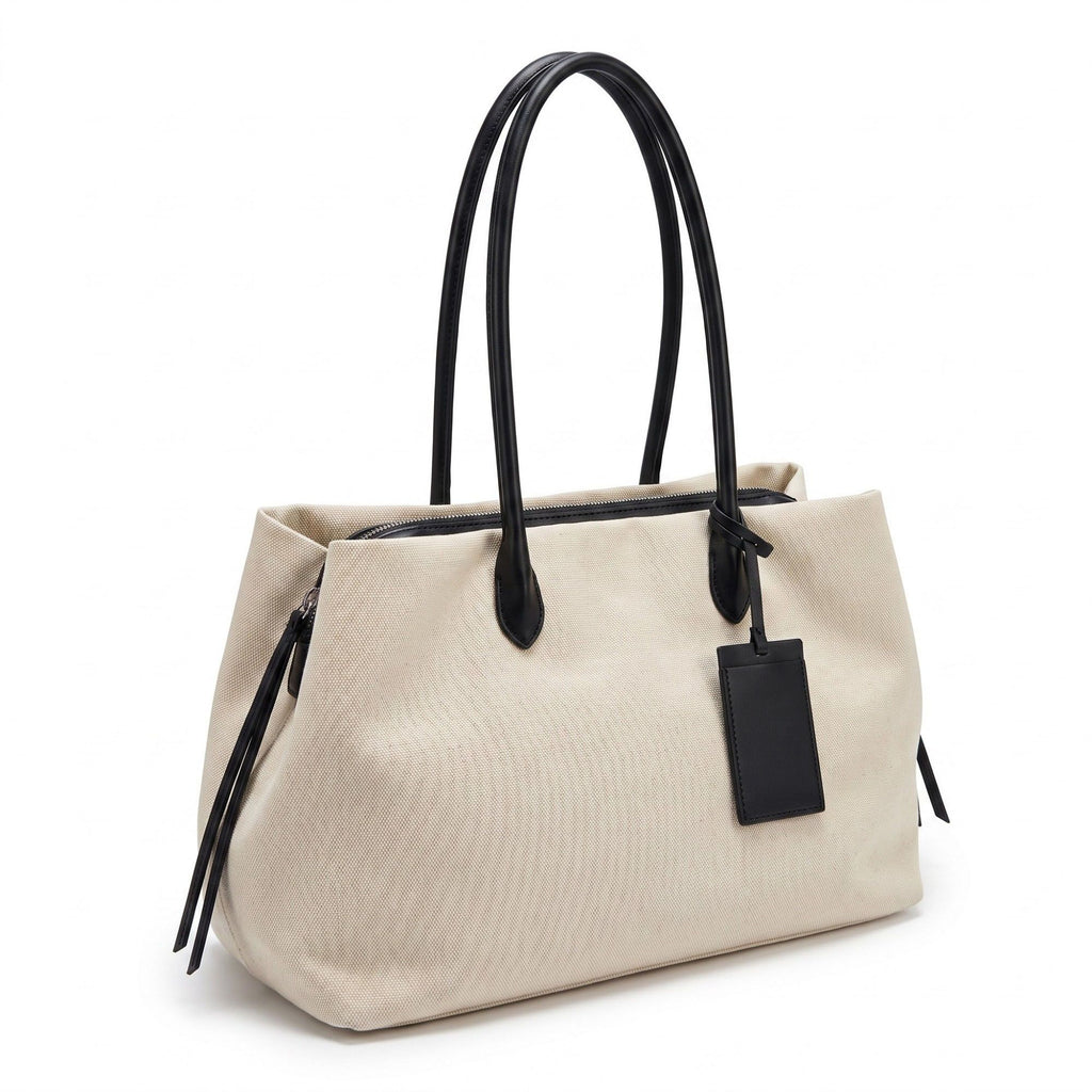 Large Textured Tote Bag with Double Handles and Zip Closure