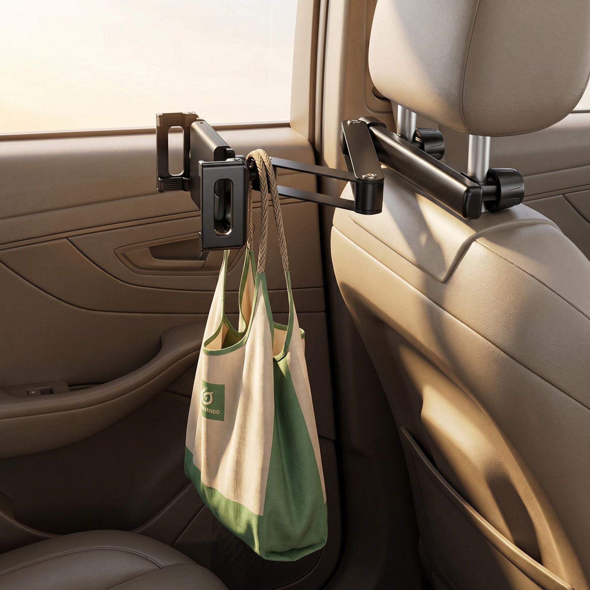 Car Headrest Hook Phone Holder Foldable Backseat Organizer with Rotating Arm Storage Hanger for Bags Groceries