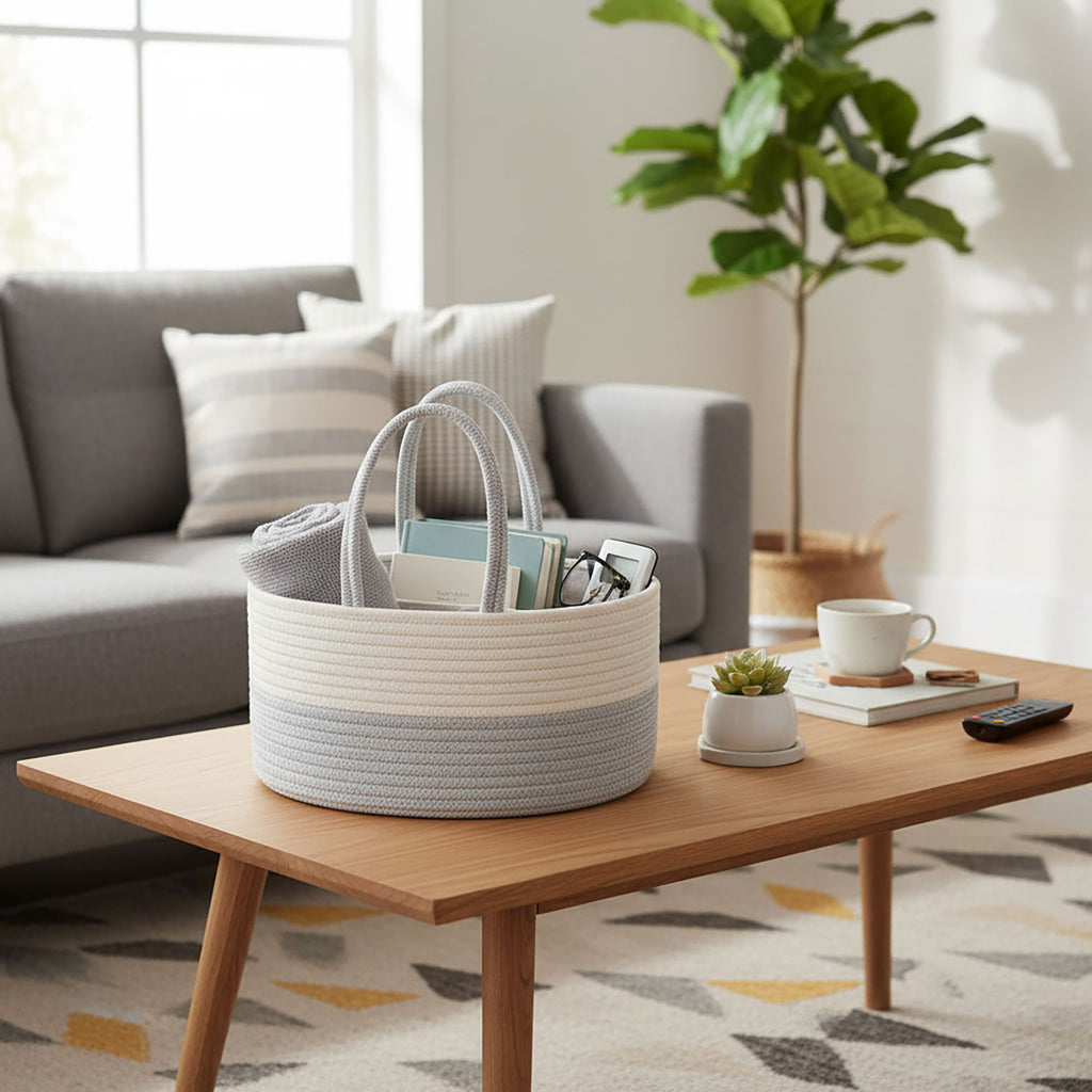 Woven Rope Storage Basket Organizer Bin and Divider Soft Cotton Basket for Closet Shelf Organization
