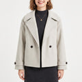 Double Breasted Short Coat Notched Collar Long Sleeve Relaxed Fit Jacket