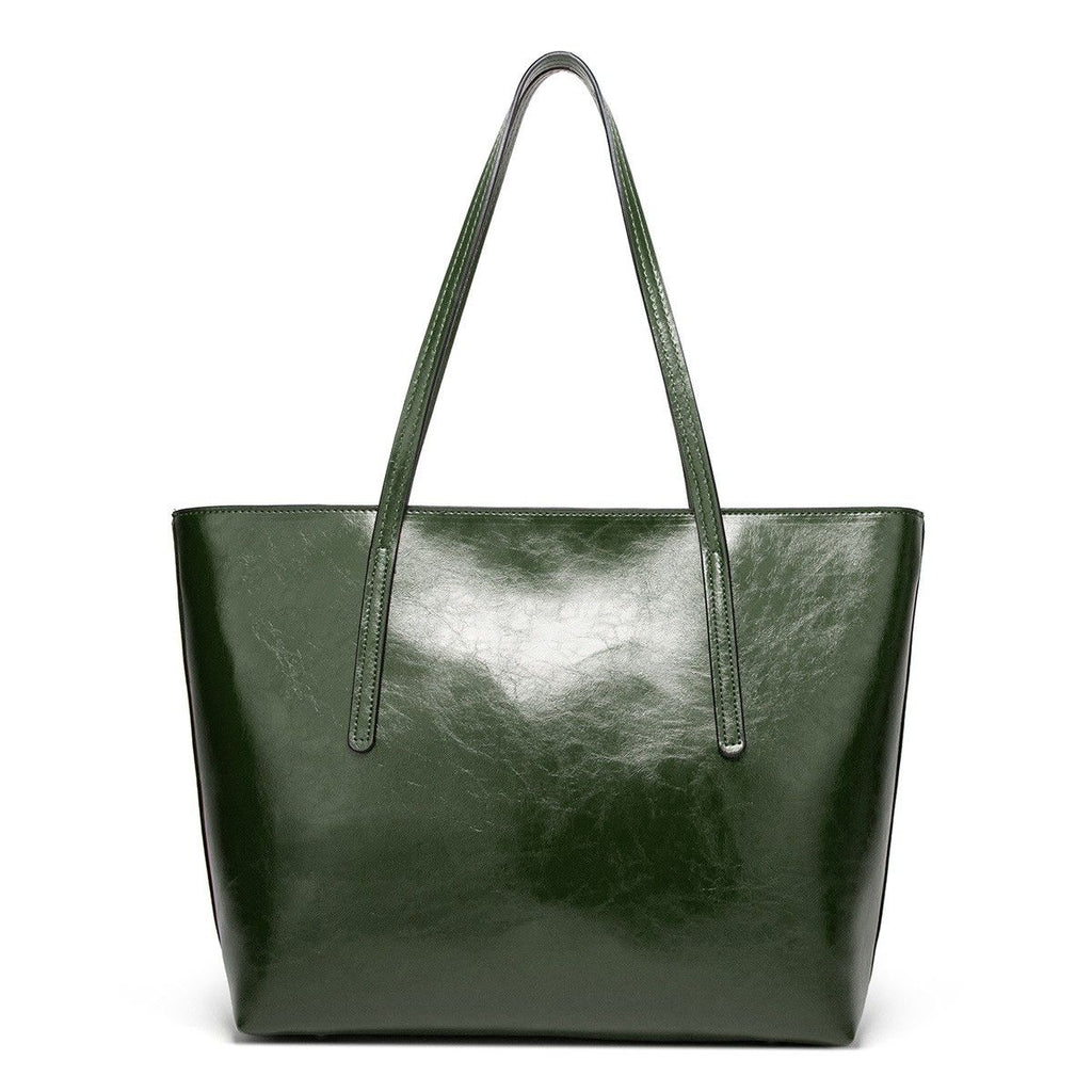 Large Faux Leather Tote Bag with Zip Closure and Interior Pockets