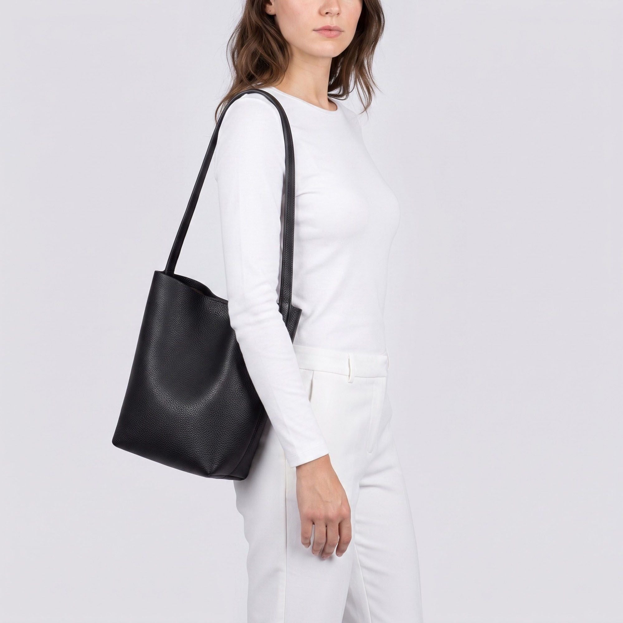 Textured Bucket Shoulder Bag with Long Strap and Soft Structured Silhouette 8.5x6.7x2.5in