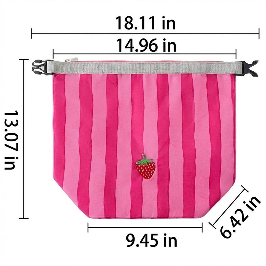 Anna-Kaci Insulated Lunch Bag with Adjustable Buckle Handle Pink Striped Reusable Thermal Food Tote