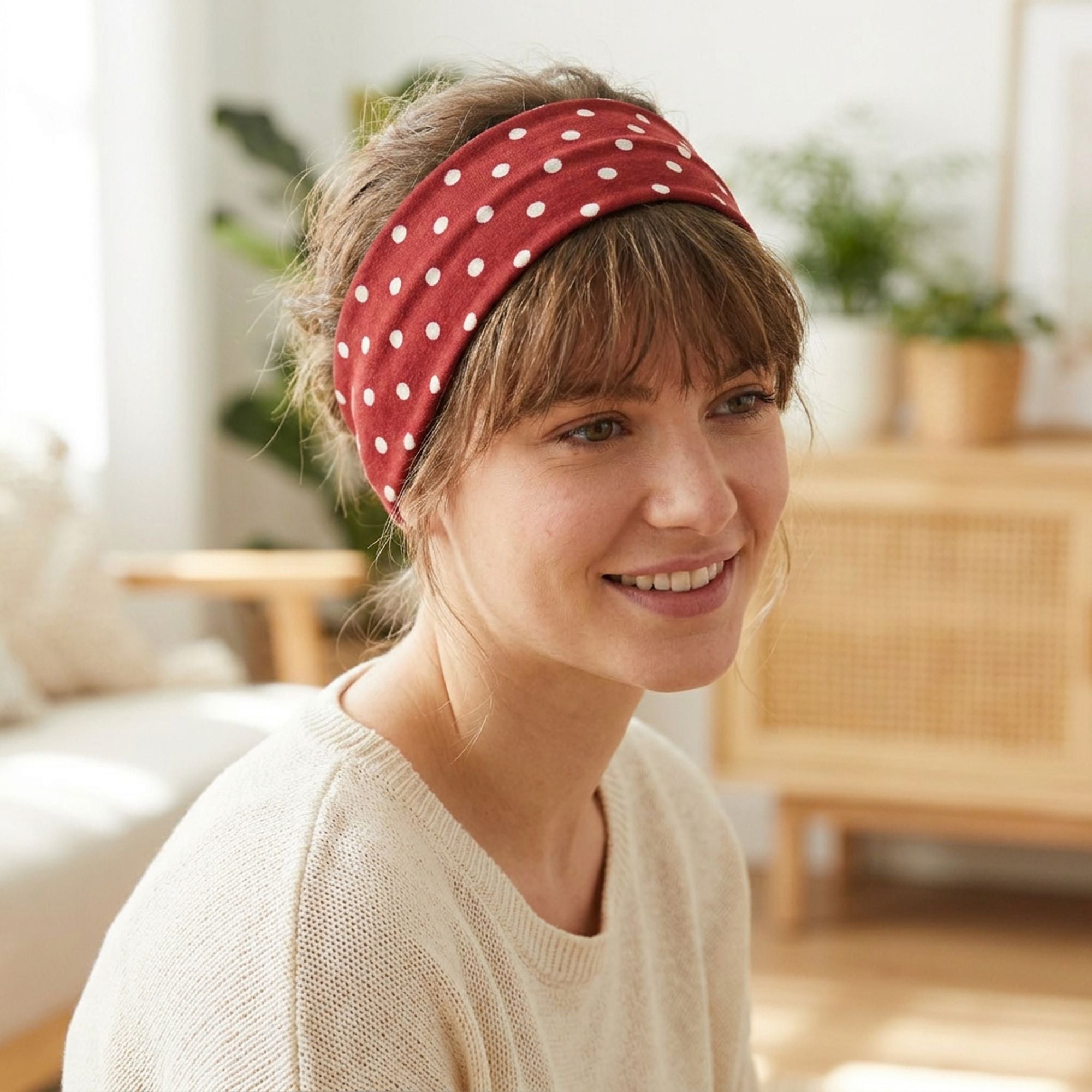 Polka Dot Stretch Headbands 3 Pack Soft Cotton Hair Bands Wide Headwrap for Daily Wear