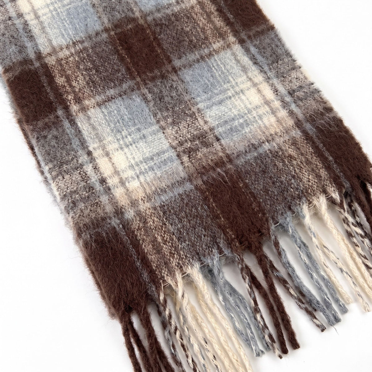Oversized Plaid Scarf with Fringe Soft Brushed Winter Wrap