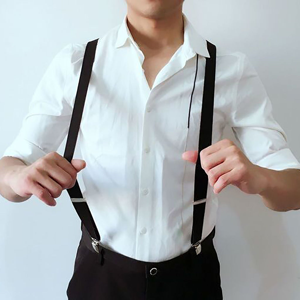 Anna-Kaci Men's Elastic Suspenders 47 inches - Adjustable 4-Clips Formal & Casual Suspenders for Trousers