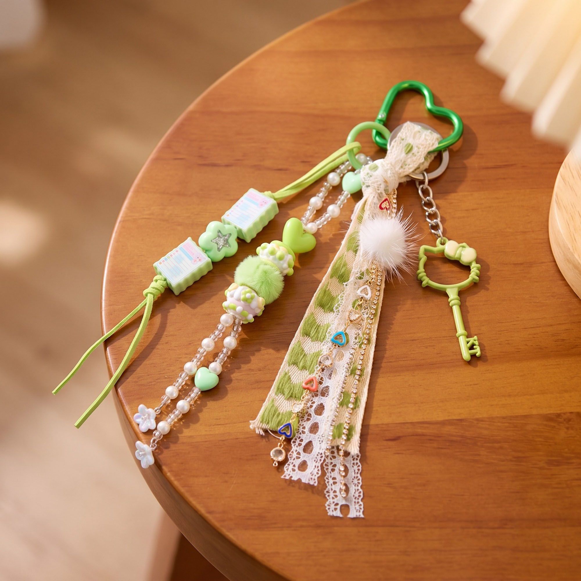 Multi-Element Bag Charm with Hanging Strap and Decorative Accents