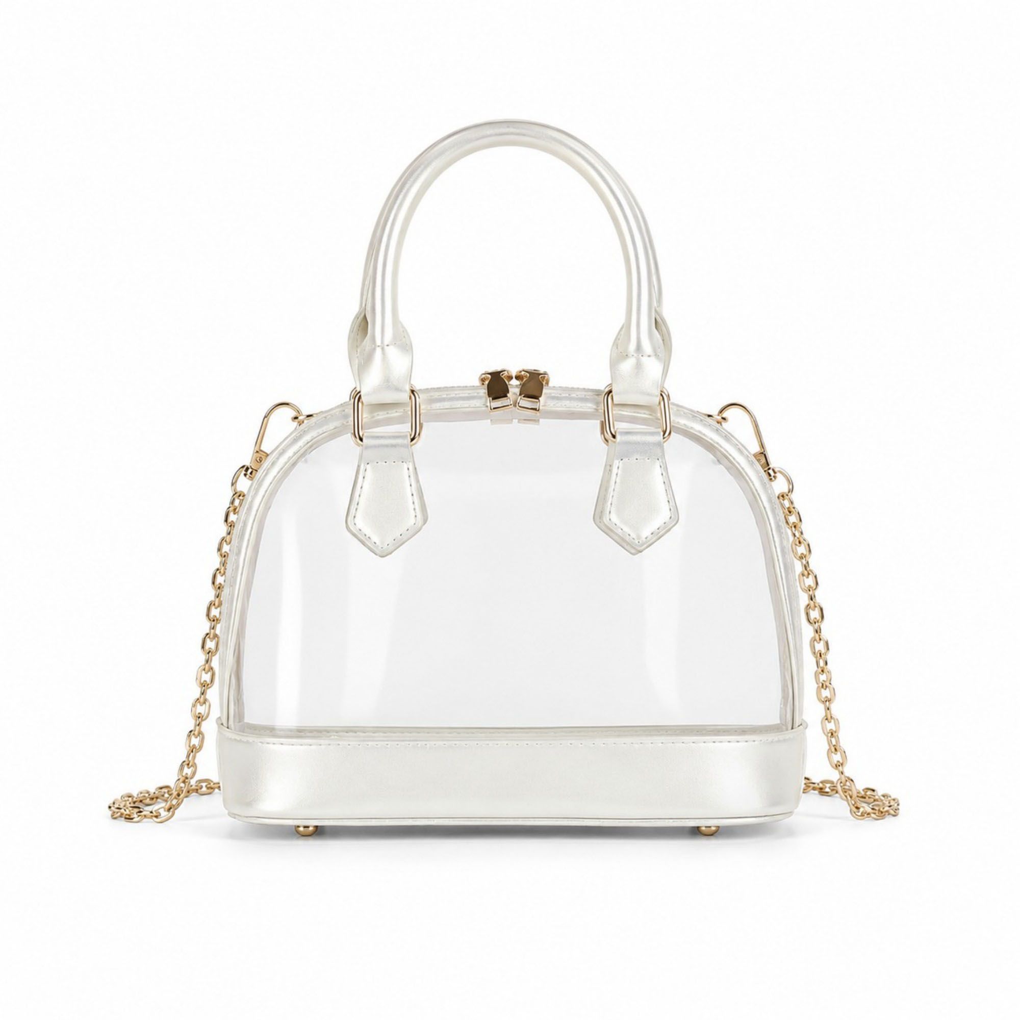 Clear PVC Mini Satchel Bag with Zipper Top and Detachable Chain Strap