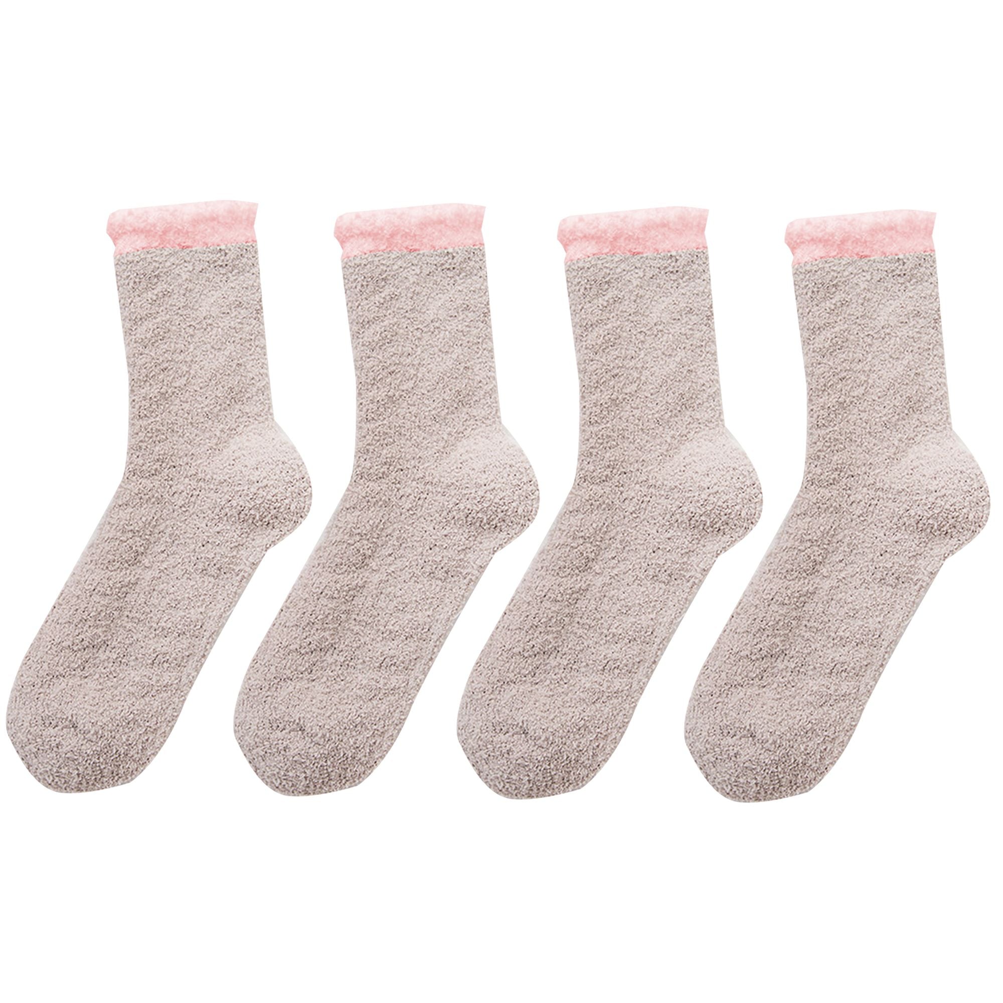 Anna-Kaci 4-Pair Plush Cozy Fuzzy Socks with Contrast Cuffs for Winter Indoor Warmth
