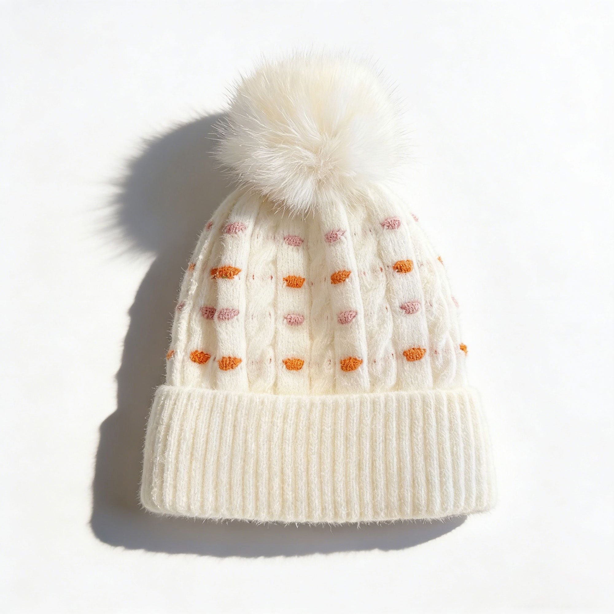 Anna-Kaci Women's Knit Beanie with Large Faux Fur Pom-Pom - Winter Hat with Embroidered Accents