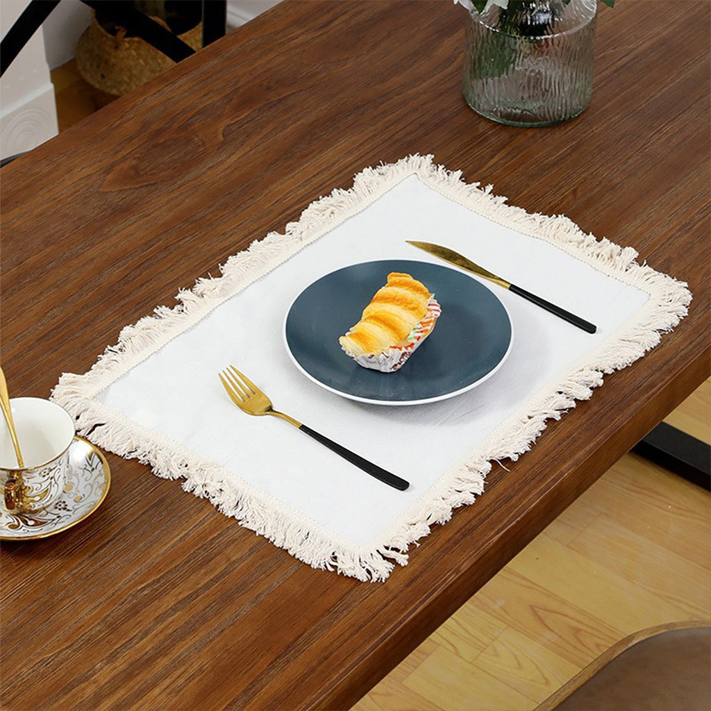 4 Piece Cotton Linen Fringe Placemats Farmhouse Table Mats Washable Heat Resistant Dining Mats