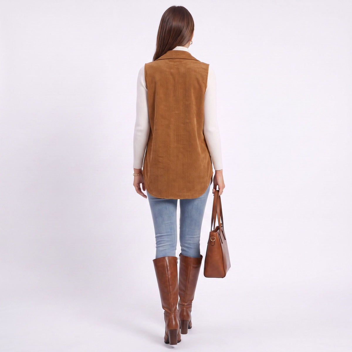 Button Front Corduroy Vest with Flap Pockets