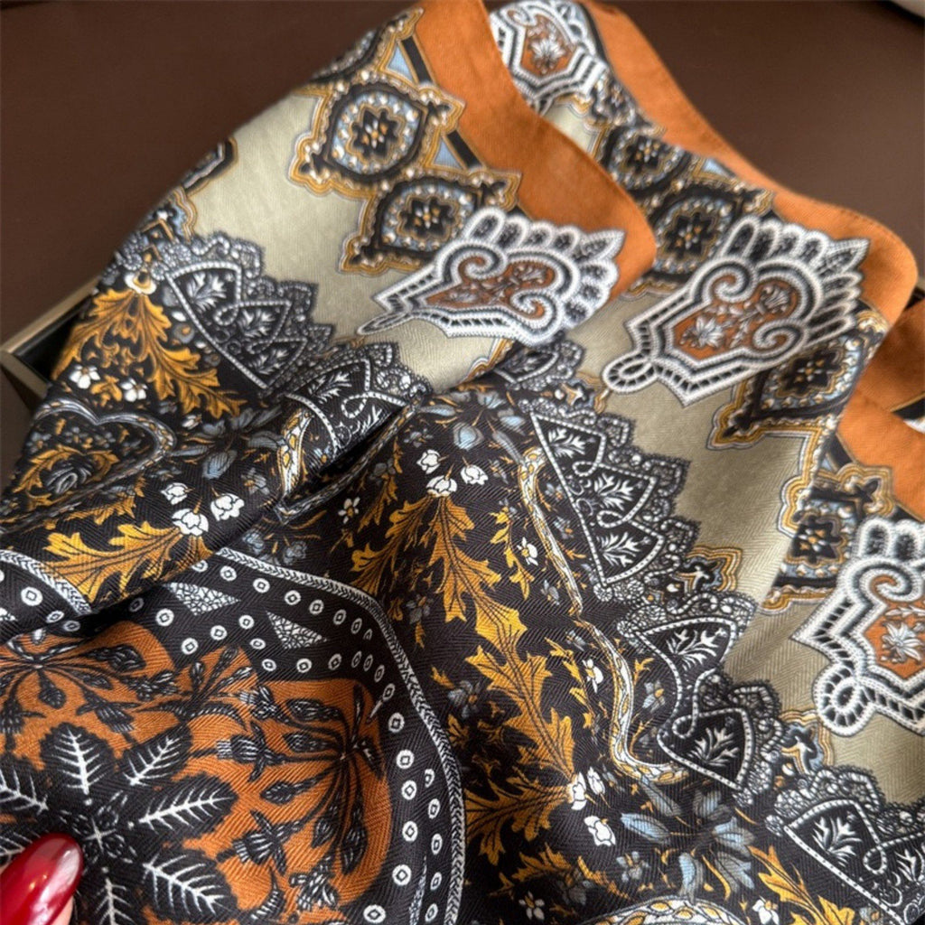 Anna-Kaci Women's Ornate Paisley Medallion Print Square Scarf with Soft Lightweight Fabric and Decorative Border Detail 26.7x26.7in