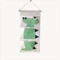 Hanging Canvas Storage Organizer with Cartoon Crocodile Design and Three Pockets 25.5x11.8 in