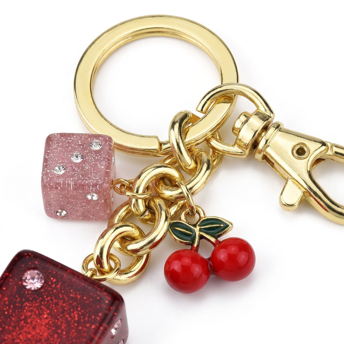 Dice and Cherry Bag Charm Keychain with Lobster Clasp