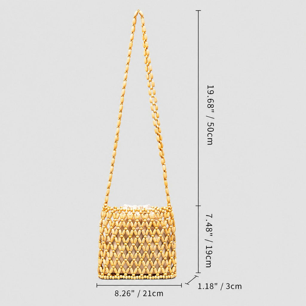 Hand-Crafted Wooden Beaded Crossbody Bag for Women - Lightweight Geometric Pattern Purse