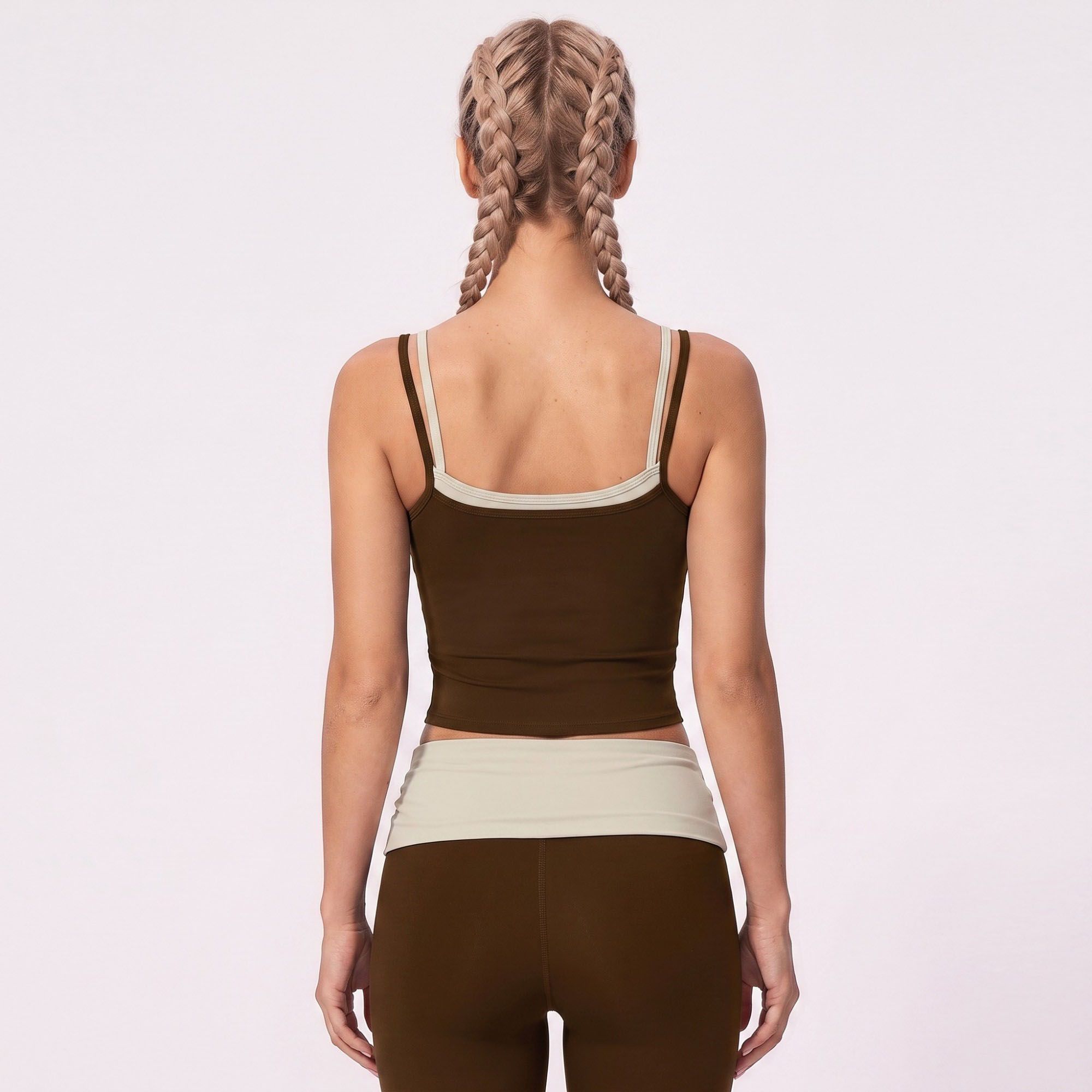 Double Strap Workout Tank Square Neck Fitted Crop Top