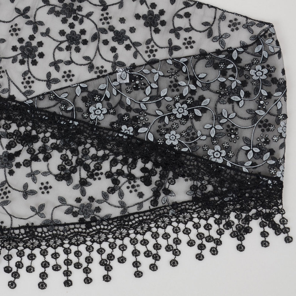 Anna-Kaci Lightweight Lace Floral Head Scarf Fringe Triangular Shawl Scarf Wrap Bandana for Women